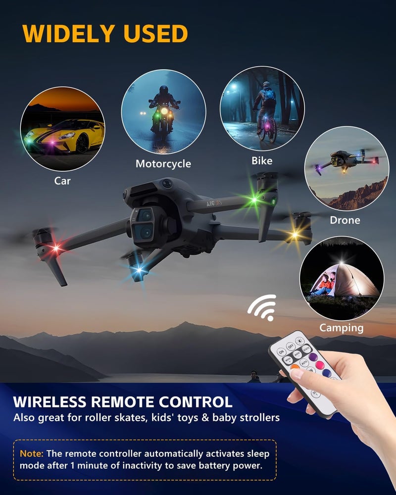 GSOWO Upgrade 8PCS Wireless 4-LED Strobe Lights with Remote, 8 Colors Waterproof Aircraft Strobe Lights, Type-C Rechargeable LED Warning Light for Motorcycle Bike Drone Aircraft Car New Year - Image 4